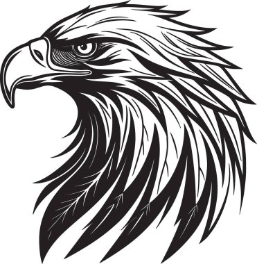 Kartal kafasının siyah ve beyaz detaylı vektör portresi. Karmaşık tüy detaylarıyla vahşi yaşam ve doğa tasarımları için mükemmel.