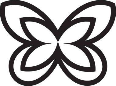 Dekoratif çiçek yaprağı kanat tasarımlı soyut bir kelebeğin siyah ve beyaz çizimi