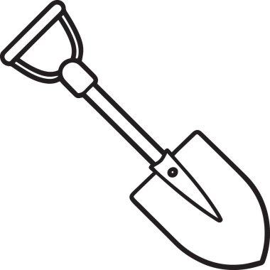 Bir bahçe küreği kazma aracının siyah ve beyaz vektör çizimi