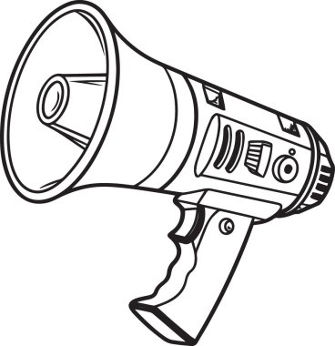 Megafon hoparlörü duyuru cihazının siyah ve beyaz vektör çizimi