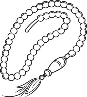 Sarmalanmış dua boncuklarının siyah ve beyaz temsili tasviri akış düzeninde püsküllü tespih ile.