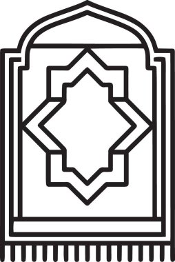 Dekoratif İslami dua halısının yıldız geometrik desenli siyah ve beyaz çizimi