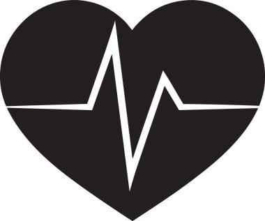 Kalp şeklindeki siyah siluet taşıyıcı ECG nabız çizgisinden geçiyor.