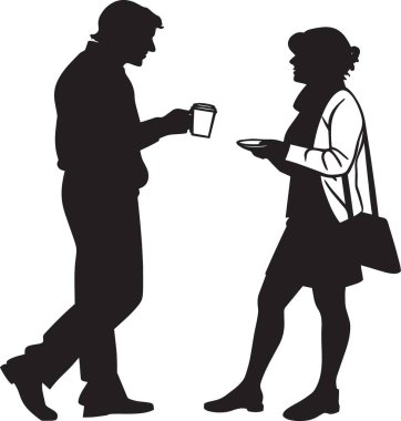 Tepsi taşıyan ve restoranda ya da kafede servis yapan bir garsonun silüeti.