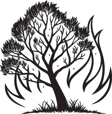 Nadir yaprakları ve belirgin dalları olan bir ağacın siyah vektör silueti