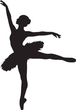 Beyaz arkaplanda arabesk pozu veren bir balerinin siyah vektör silueti
