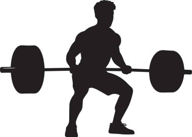 Halter kuvvet eğitiminde halter egzersizi yapan bir adamın siyah silüet vektörü