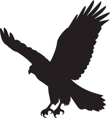 Gökyüzünde kanatlarını çırparak süzülen görkemli bir kartalın siyah siluet vektörü