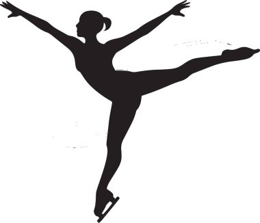 Bir balerinin siyah vektör silueti kollarını uzatarak arabesk dansı yapıyor.