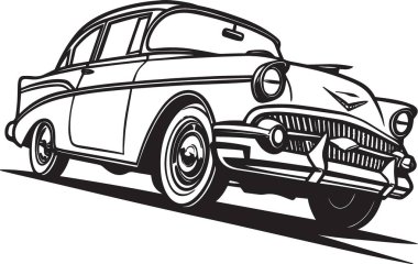 Eski model klasik bir otomobilin siyah ve beyaz vektör silueti.