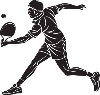 Bir masa tenisçisinin siyah vektör silueti kürekle topa vuruyor