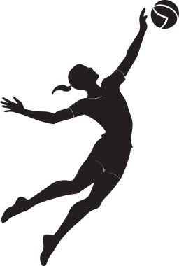 Siyah siluet bir erkek voleybol oyuncusunun beyaz zemin üzerinde topu çivilemek için zıplaması