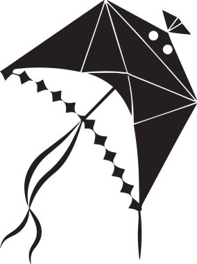 Beyaz arka planda rüzgarda uçuşan kuyruklu çoklu dekoratif uçurtmaların siyah siluet vektörü