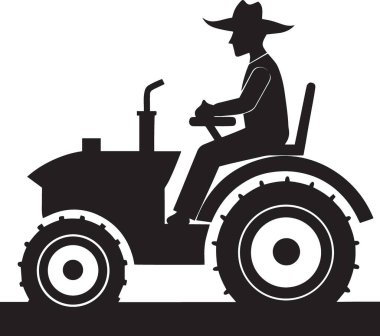 Detaylı tarımsal illüstrasyonda şapka sürücüsü olan çiftçinin siyah beyaz vektörü