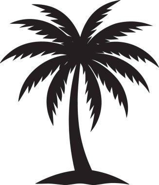 Tropik bir adada iki palmiye ağacının siyah ve beyaz vektör silueti