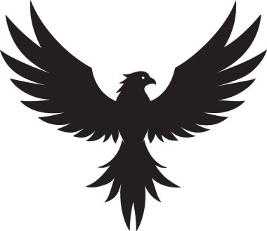 Kanatları tamamen açık bir anka kuşunun siyah ve beyaz vektör silueti