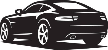 Ön tarafta farları ve spor tasarımı gösteren modern bir SUV aracının siyah siluet vektör çizimi