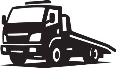 Bir nakliye kamyonu veya kargo aracının siyah siluet vektörü nakliye ve lojistik için kullanılır