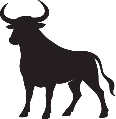 Güçlü bir boğanın siyah vektör silueti. Çiftlik, çiftlik hayvanı ve zodyak temalı tasarımlar için mükemmel.