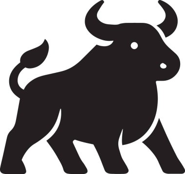 Siyah siluet şirin bir çizgi film stili boğa veya öküz karakteri, maskot logosu ve eğlenceli hayvan temalı tasarımlar için mükemmel.