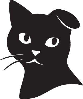 Kızgın kedi suratının siyah vektör silueti dar gözlü ve bıyıklı, vahşi hayvan ve Cadılar Bayramı temalı tasarımlar için ideal..