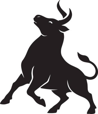 Güçlü bir boğanın siyah vektör silueti baş eğik, rodeo, batı ve güç temalı tasarımlar için mükemmel..