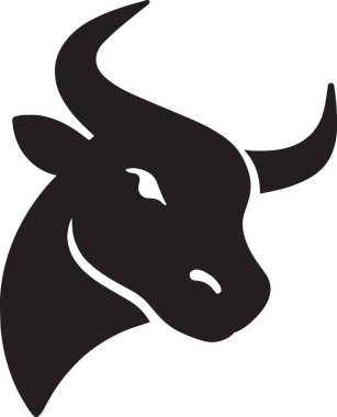 Siyah vektör silueti bir boğa kafasının profilinde kavisli boynuz, markalaşma ve erkeksi tasarımlar için ideal..