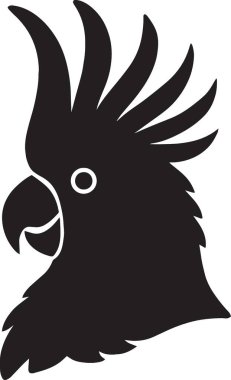 Kakadu papağanının siyah silueti, çarpıcı şekilde yükseltilmiş arma tüyleri, egzotik kuş tasarımları için mükemmel.