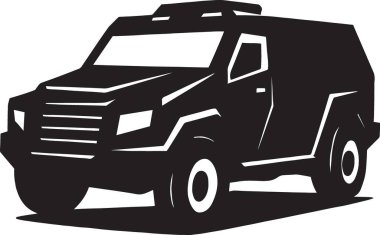 Bir SUV veya off-road aracının siyah silueti ön açıdan, otomotiv ve macera tasarımları için ideal