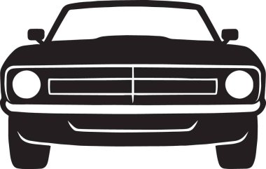 Antika bir kamyonun siyah vektör silueti ya da önden görünen bir cip, off-road, macera ve klasik araç tasarımları için harika.