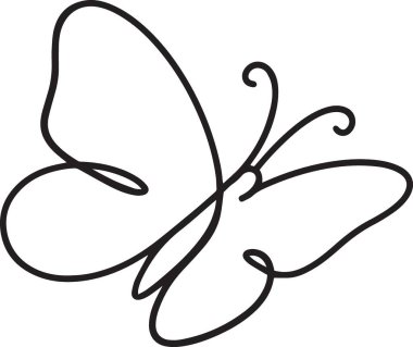 Hassas kanat hatları olan iki kelebeğin çizgi sanat vektörü silueti, doğa böceği grafiği