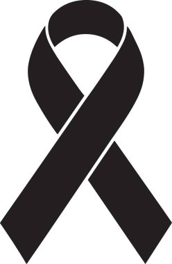 Kanser farkındalığı kurdelesinin siyah vektör silueti sağlığa yararlı tıbbi yardım grafiği.