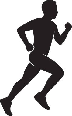 Siyah siluet vektörü atletizm ve zindelik tasvir eden son sürat koşan bir adamın