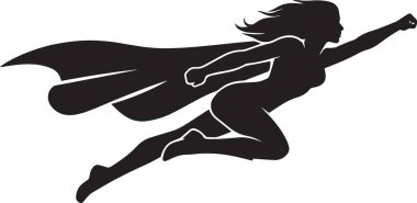 Havada uçan bir süper kahramanın siyah siluet vektörü elinde müzik ve güçlendirmeyi temsil eden bir gitar tutuyor.