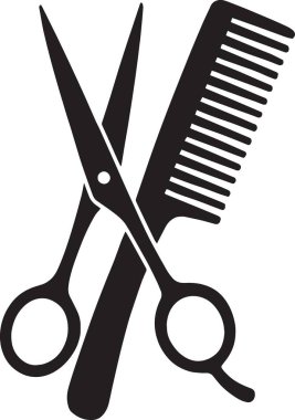 Profesyonel makas siyah vektör silueti ve kuaför ve tımar için tarak berber araçları