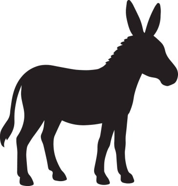 Bir eşeğin siyah vektör silueti profilde duruyor, çiftlik hayvanı ve kırsal tasarım