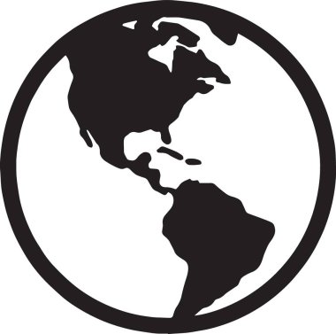 Dünya gezegeninin siyah vektör silueti Amerika 'yı, dünya haritasını ve coğrafya tasarımını gösteriyor