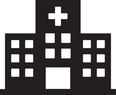 Çapraz sembollü ve pencereli bir hastane binasının siyah vektör silueti