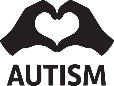 Otizm farkındalığı ve desteği için kalp şekli oluşturan siyah siluet, savunma ve yardım tasarımı için ideal