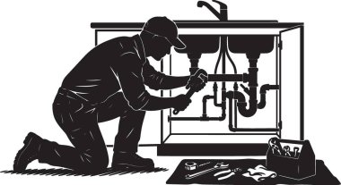 Otomatik perakende ve kolaylığı temsil eden otomat veya oyun makinesinde çömelmiş bir kişinin siyah ve beyaz vektör silueti