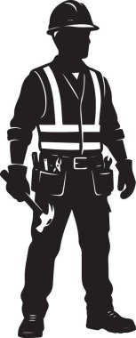 Siyah-beyaz bir itfaiyecinin silüeti koruyucu giysiler içinde miğfer aletleri ve ekipmanlarıyla ayakta duruyor.