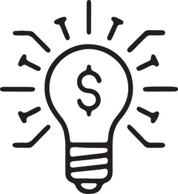 Işınlar içinde dolar işareti olan icat fikri ampulü