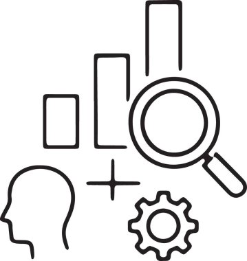 İş analizini temsil eden büyüteç ve bar tablosu olan kişi