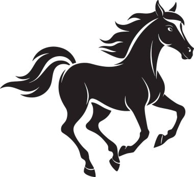 Saha profili siluetinde dört nala koşan güçlü bir at.