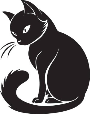 Oturan kedi silueti merakla arkasını kolluyor.