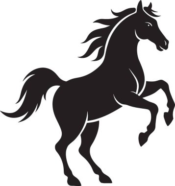 Görkemli bir aygırın ayrıntılı silueti düz bir arkaplana doğru yükseliyor.