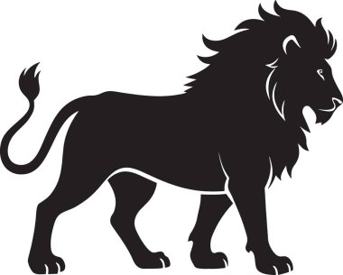 Ayakta duran aslan silueti sakin ama güçlü bir varlıkla ileriye bakıyor.