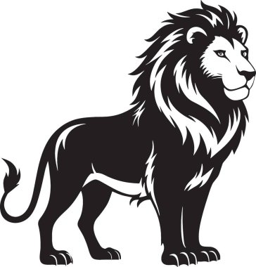 Aslan başı dik, göğsü siluet içinde dimdik ayakta duruyor.