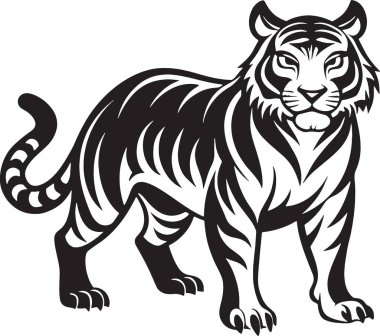 Kaplan silueti ayakta duruyor ve çizgili desenini gösteriyor.