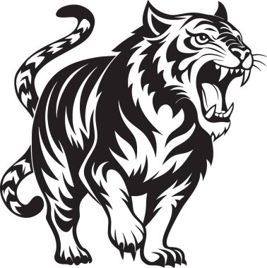 Kükreyen kaplan kafası ve açık ağızlı siluet tasarımı.